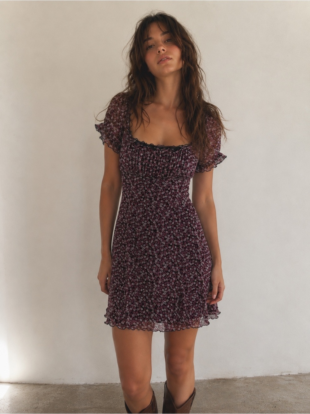 Vintage Y2K Xhilaration Babydoll Stretch Floral Dress Womens sz M Fairy Milkmaid